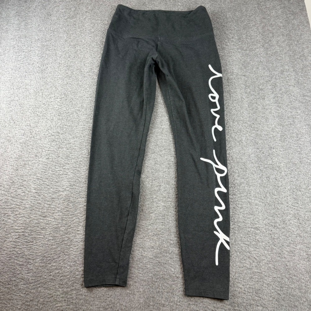 PINK Victoria's Secret Leggings Women's Large Gray Love Pink Script Logo Yoga